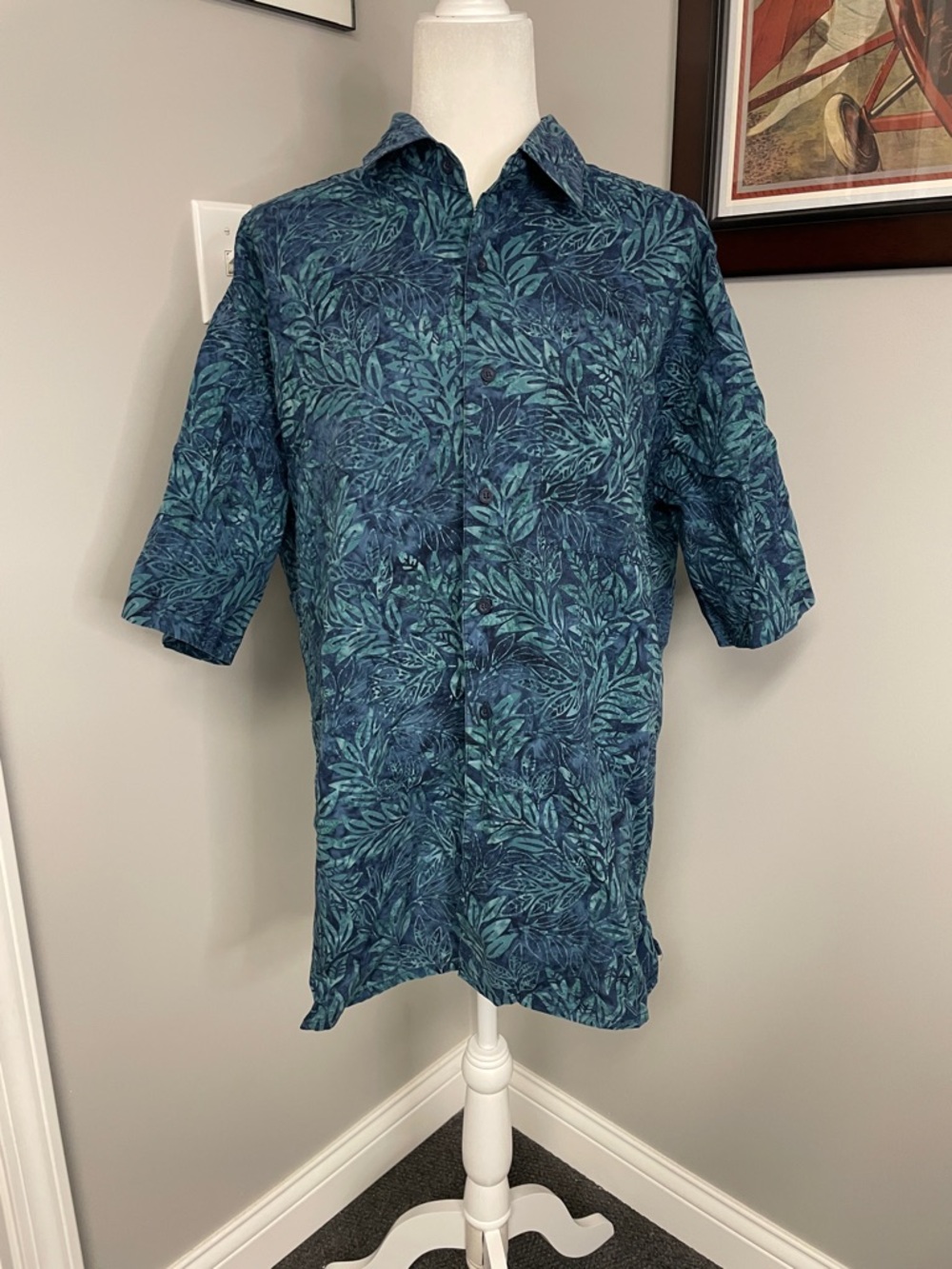 Pete Huntington Bali Mens Tropical TIe Dye shirt button down size Large Cotton